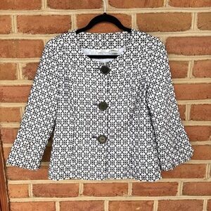 Elegant Black and White Floral Blazer
